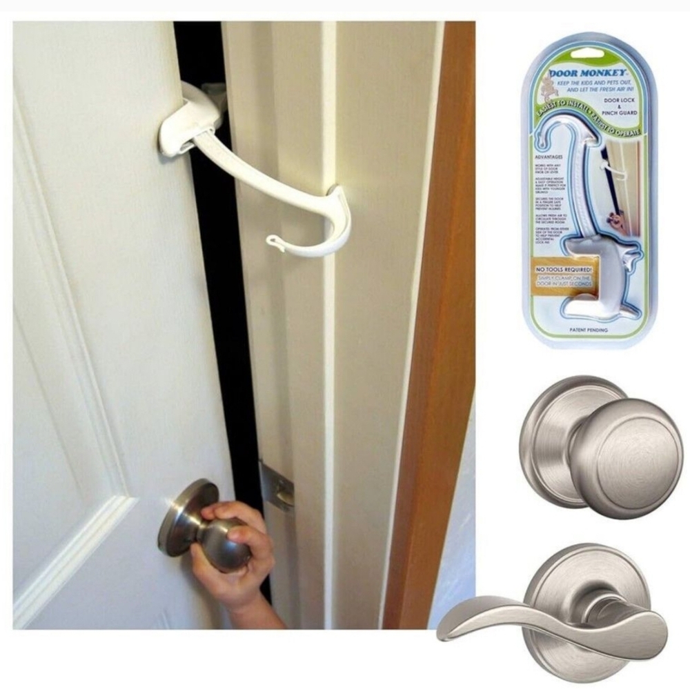 Door Monkey Childproof Door‎ Lock Pinch Guard For Kids Pets New White Safety